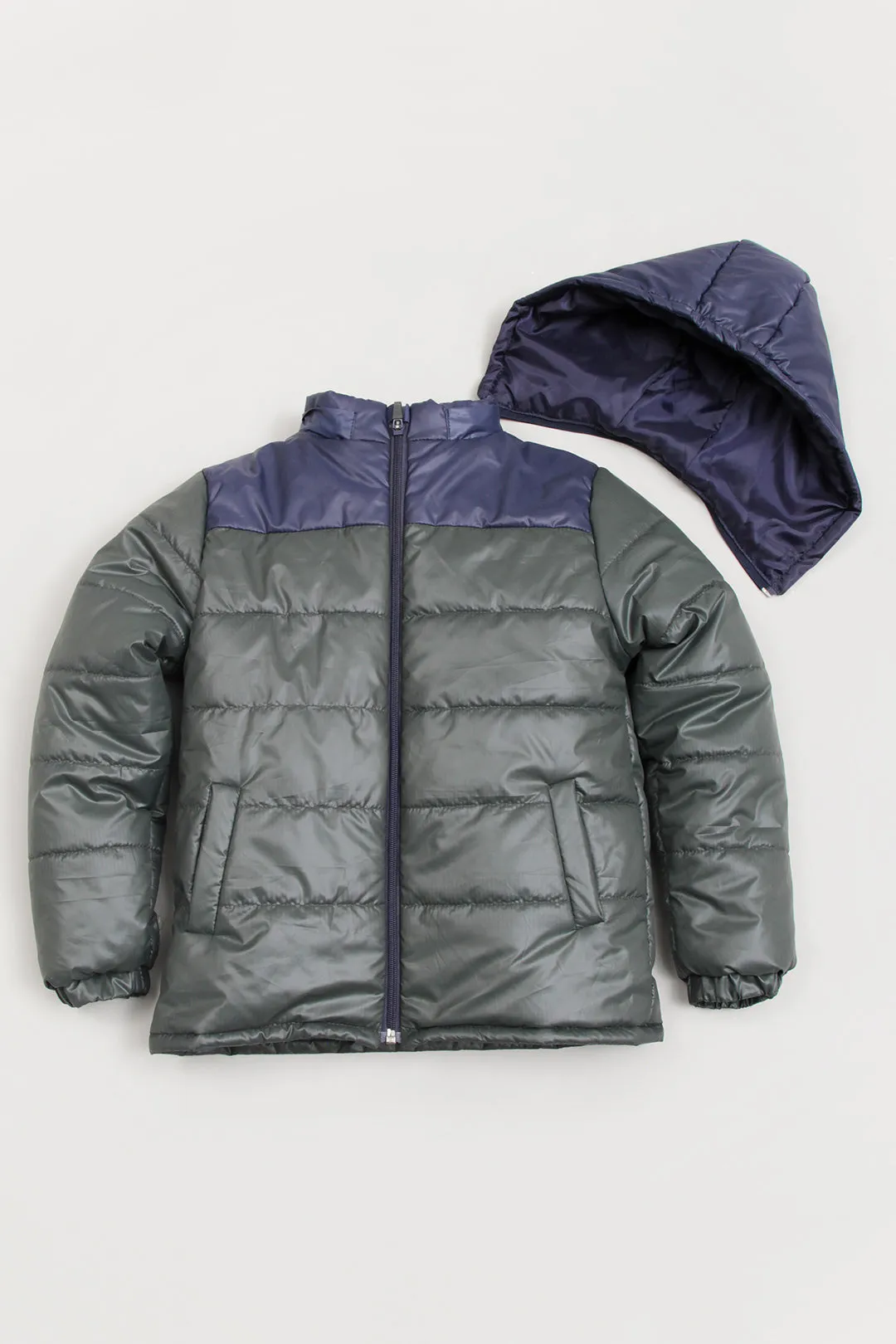 Army Puffer Jacket With Detachable Hood