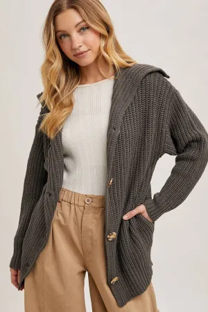 Ash Collared Button Down Ribbed Cardigan