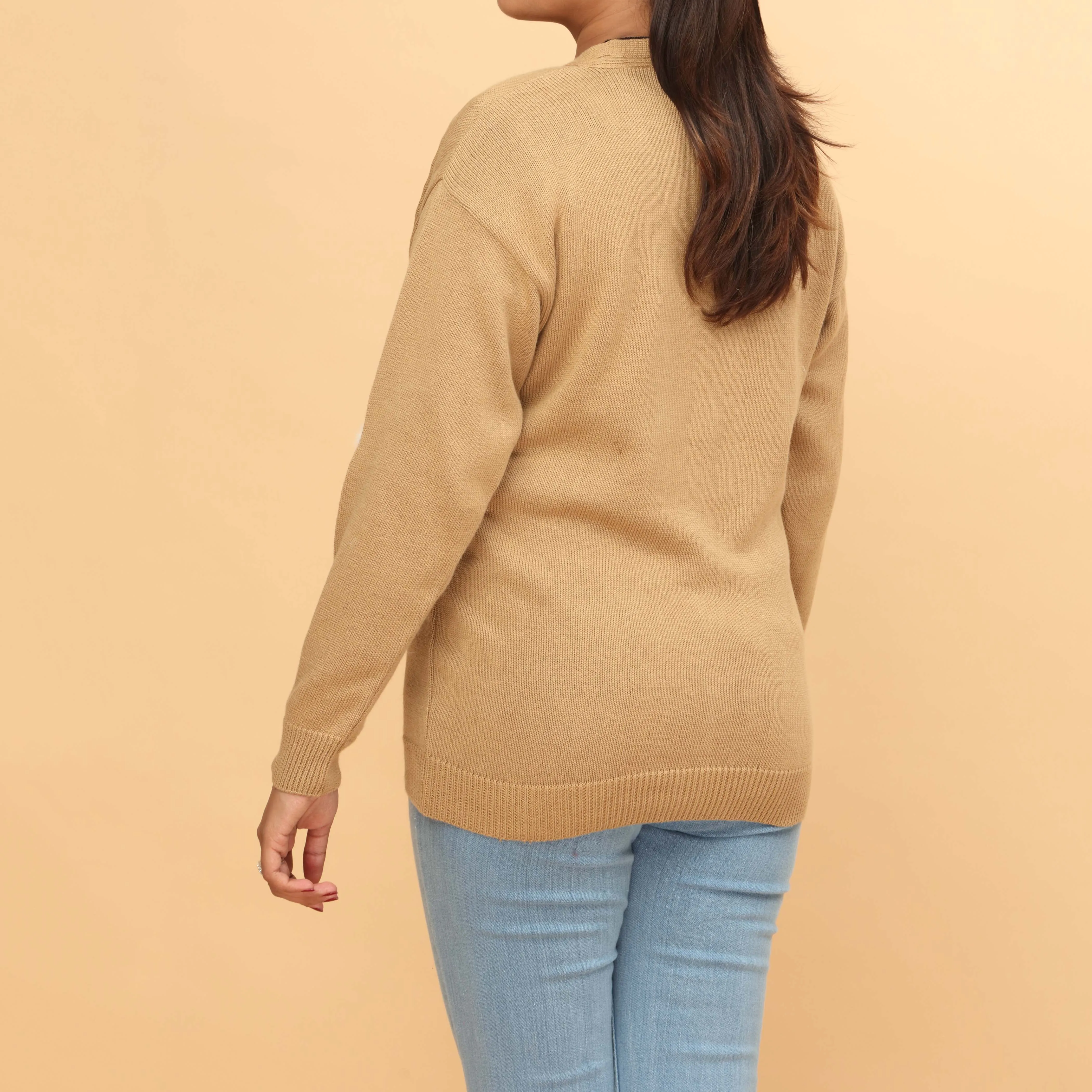 Beige Cotton Thread Winter Sweater PW4814