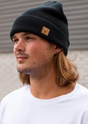 Black Fleece Lined Knit Beanie