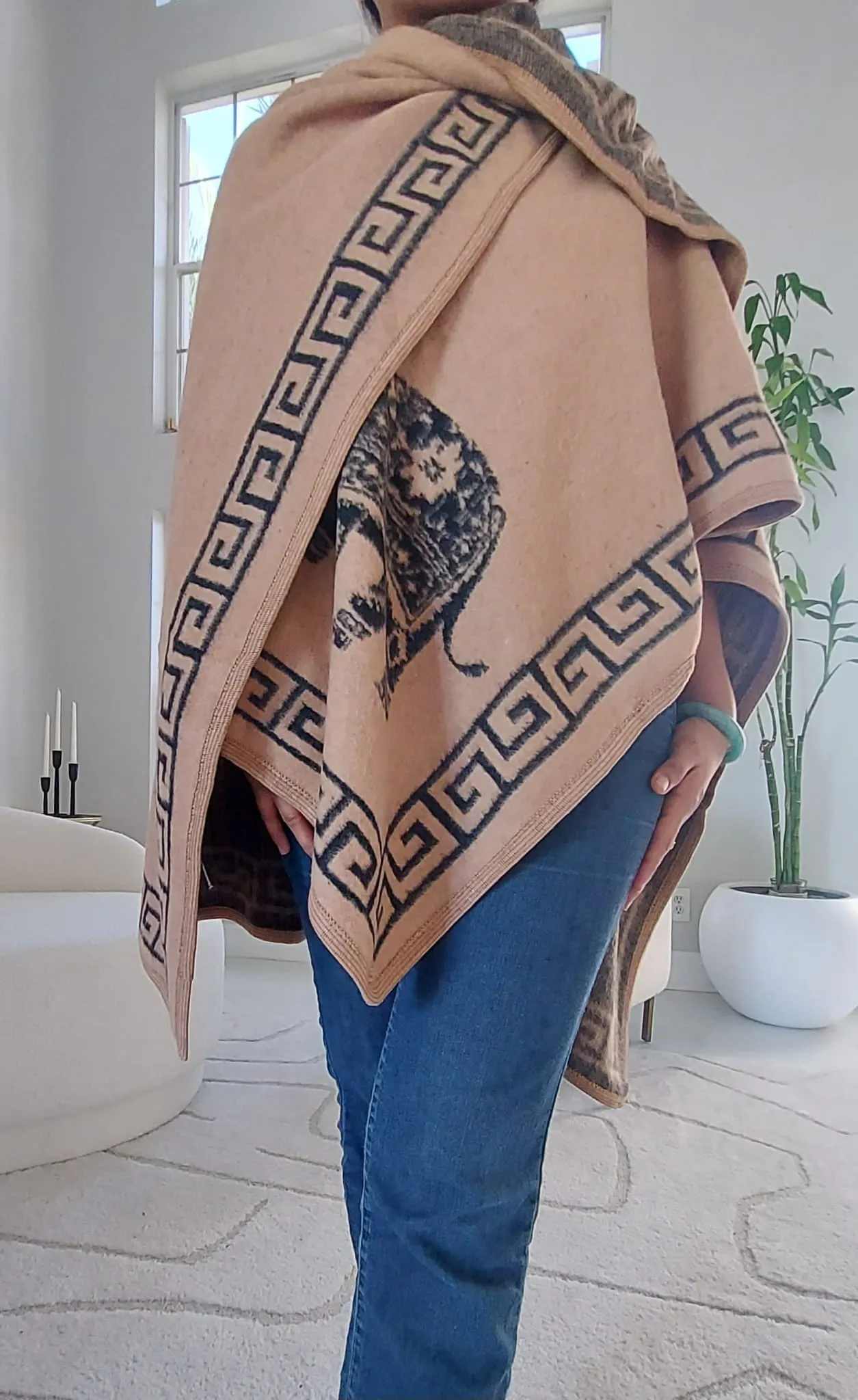 Blanket Shawl/ Poncho Reversible Two Tone Throw- Elephant Print