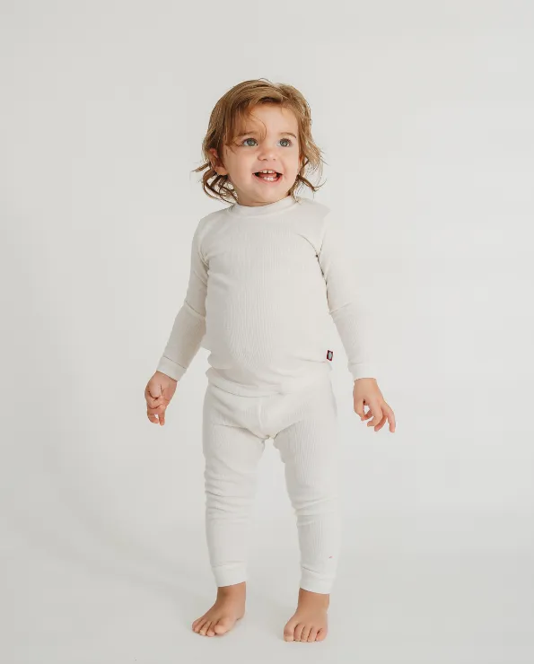 Boys Soft & Cozy Thermal 2-Piece Long Johns | Charcoal w- Baby Blue Stitch