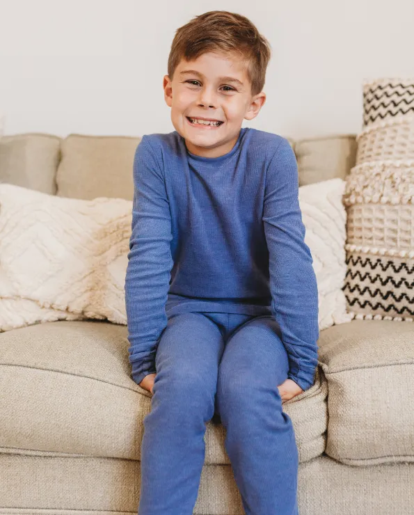 Boys Soft & Cozy Thermal 2-Piece Long Johns | Midnight w- Baby Blue Stitch