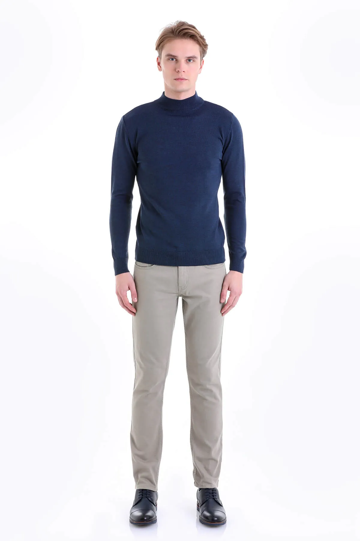 Comfort Fit Wool Blend Indigo Mock Neck Sweater