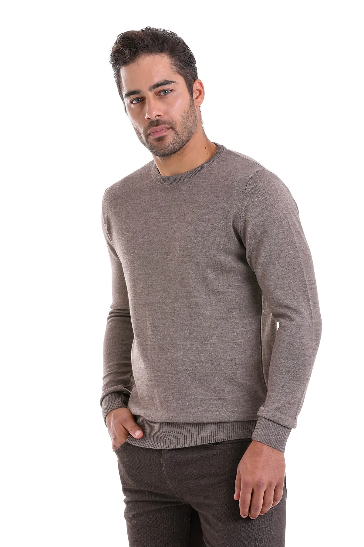 Comfort Fit Wool Blend Mink Crewneck Sweater