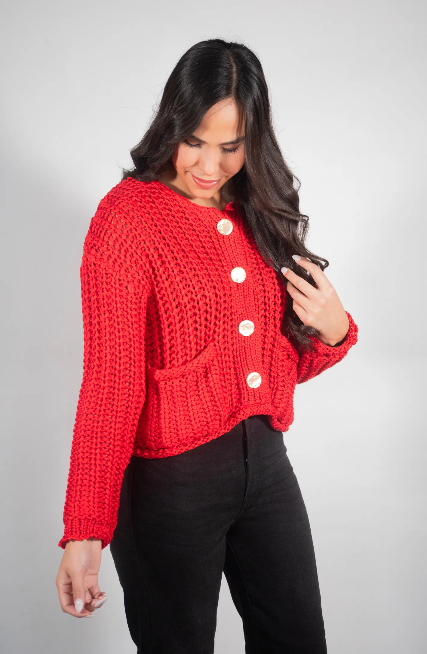 Cozy By The Fire Red Crochet Sweater