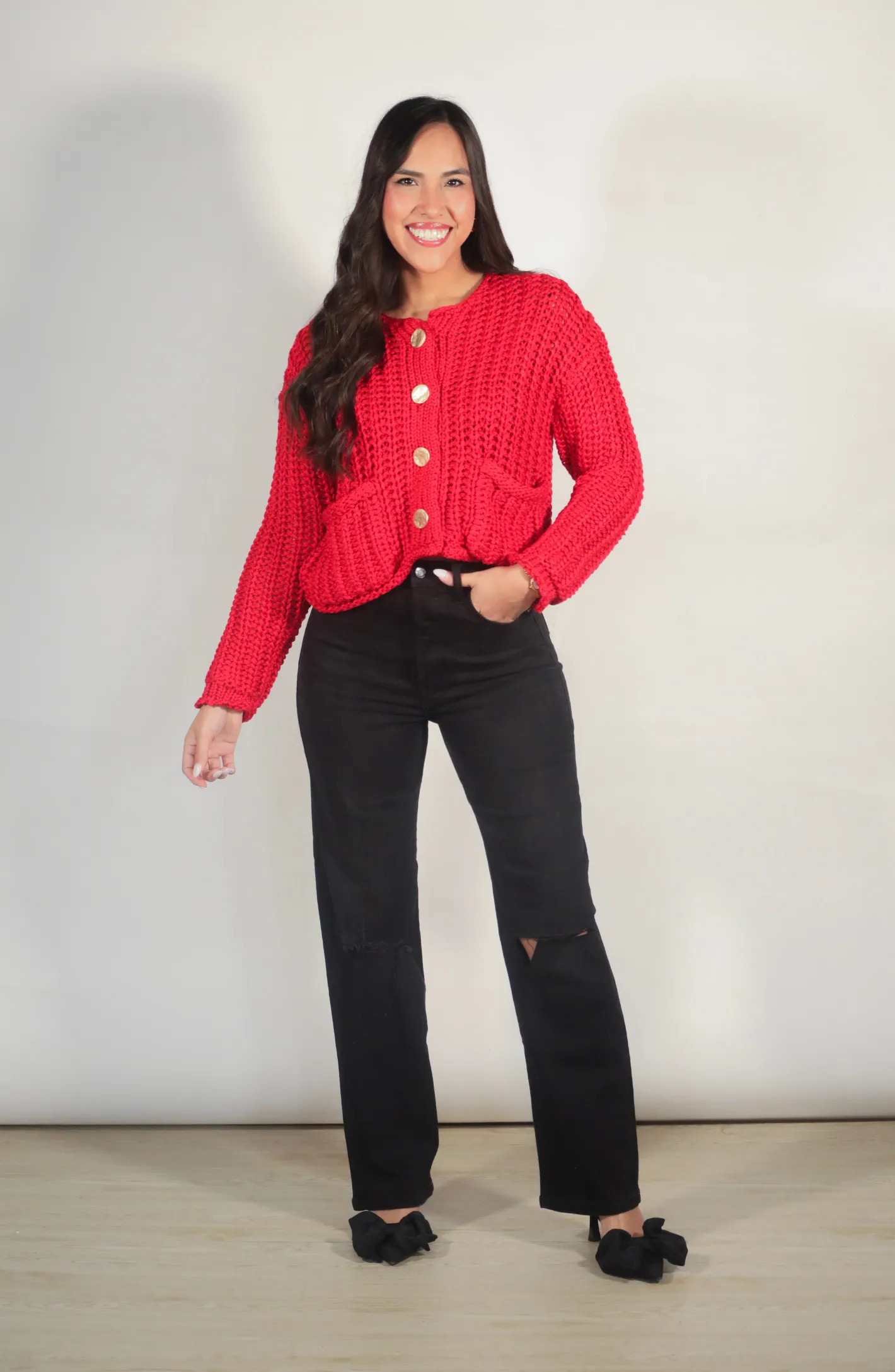 Cozy By The Fire Red Crochet Sweater