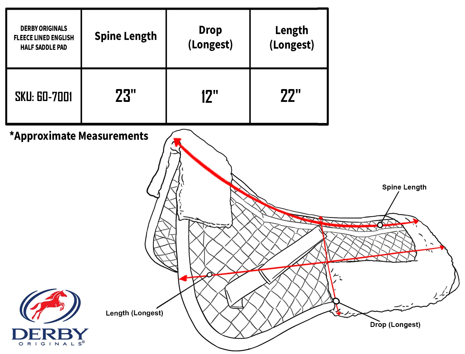 Derby Originals Fleece Lined English Half Saddle Pad