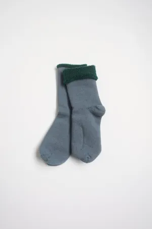 Doubleface Cozy Sleeping Socks in Light Blue and Green