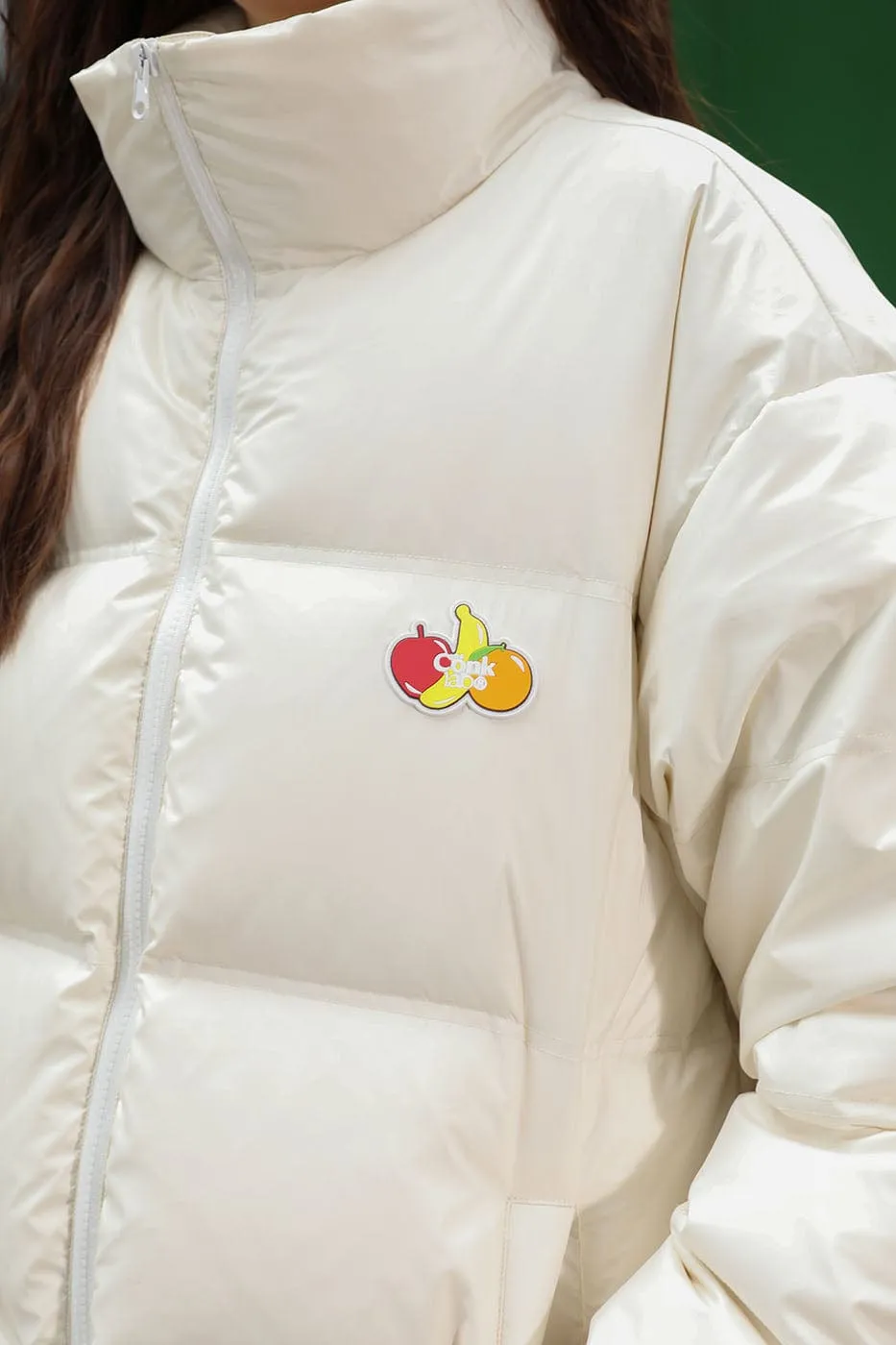 Down Puffer Jacket with Fruit Embroidery