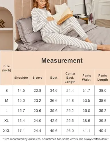 Ekouaer Maternity Clothes Winter Nursing PJS Thermal Underwear Set for Women Stirped Winter Warm Maternity & Nursing Pjs (Light Gray M)