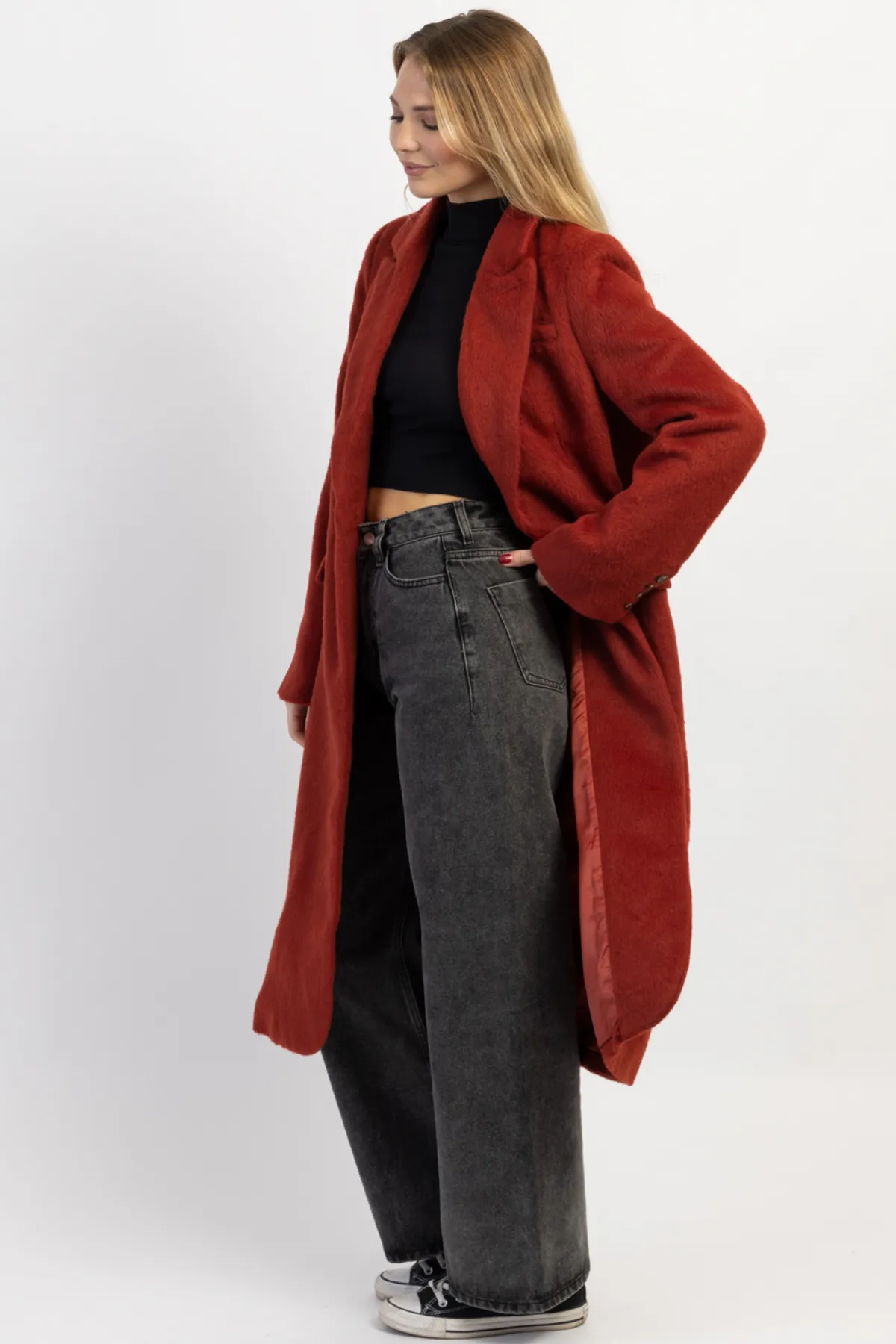 ELIZA BRICK BRUSHED WOOL COAT