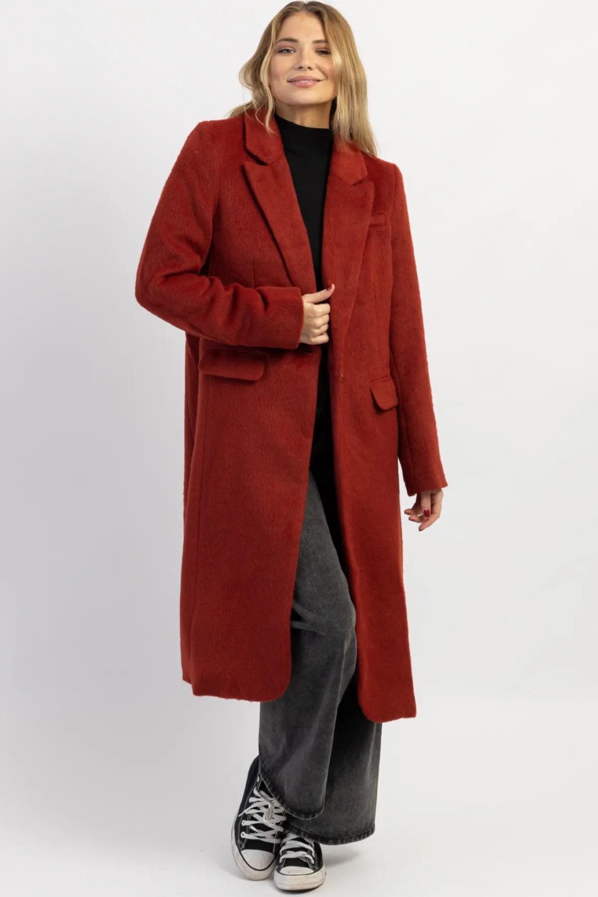 ELIZA BRICK BRUSHED WOOL COAT