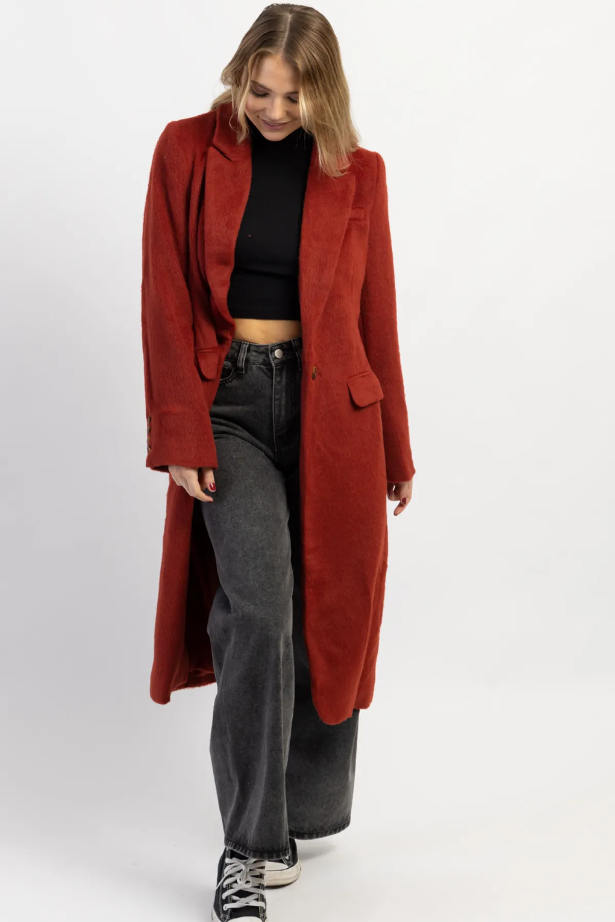 ELIZA BRICK BRUSHED WOOL COAT