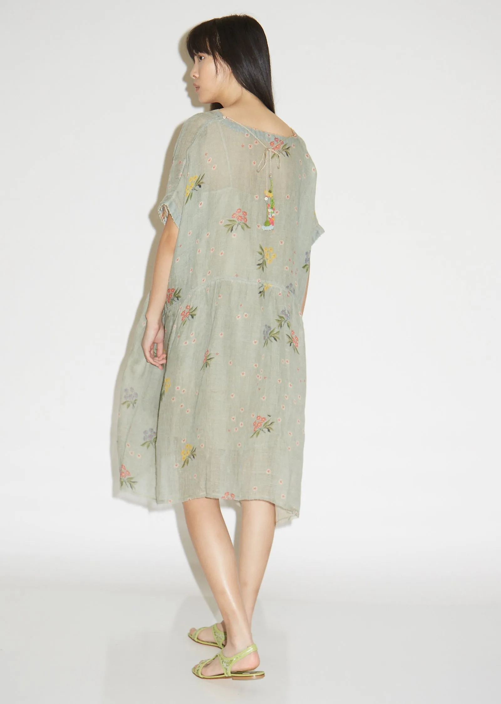 Floral Printed V-Neck Linen Dress