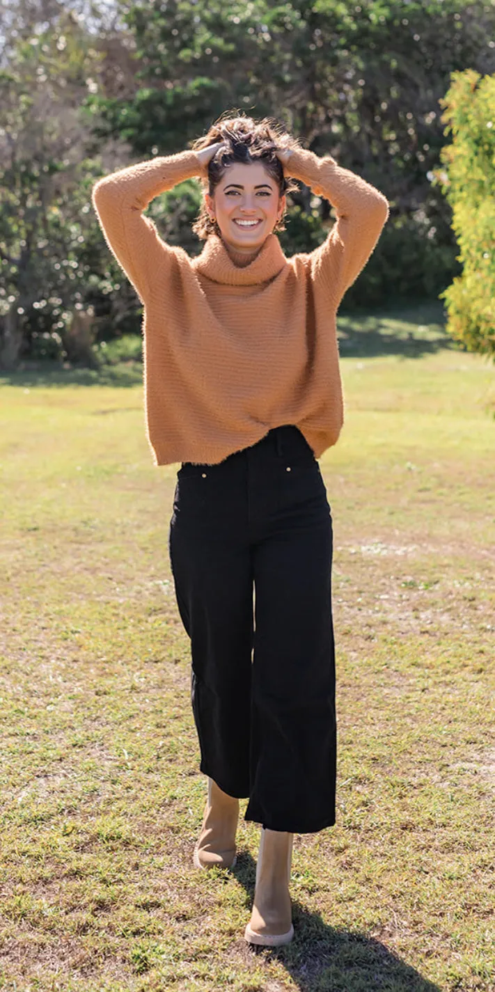 Fluffy Tan Cowl Neck Knit