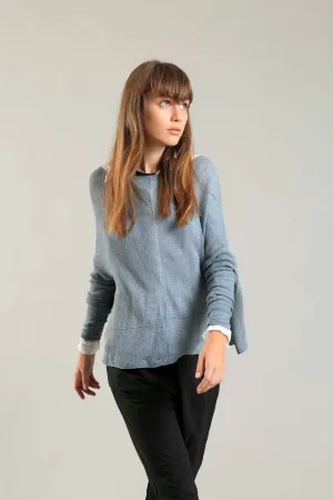 Fog Dusty Powder Blue boat neck Oversize knitted shirt with Long Sleeves