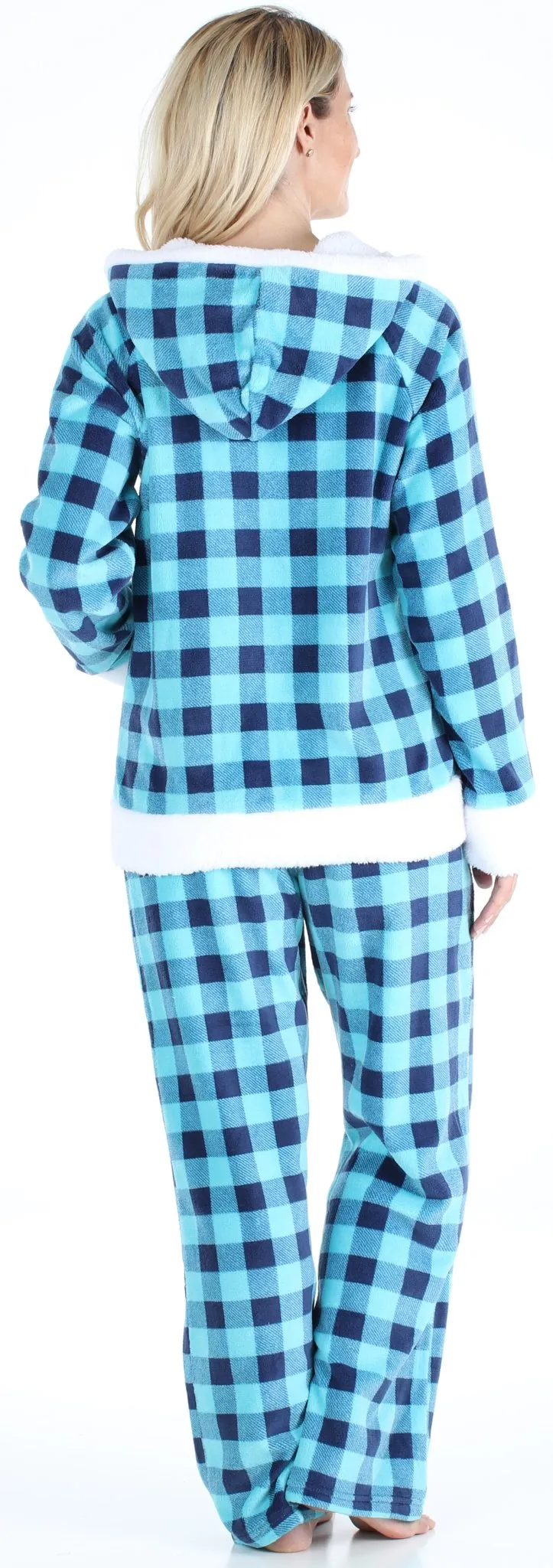 Frankie & Johnny Women’s Fleece 2-Piece Full Zip Hooded Jacket Loungewear Pajama Set