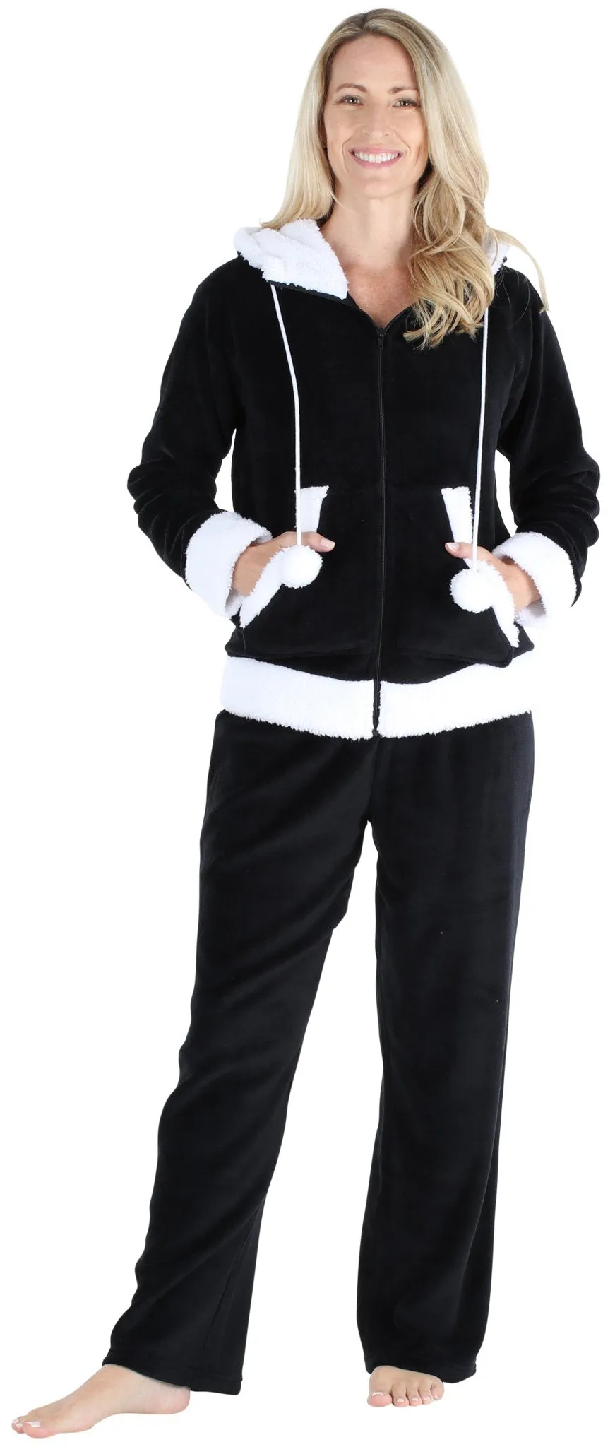 Frankie & Johnny Women’s Fleece 2-Piece Full Zip Hooded Jacket Loungewear Pajama Set