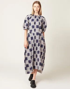 Gambit Dress in Blue White Checks Cross Print