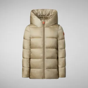 Girls's Hooded Animal free Puffer Coat Gracie in Wood Beige