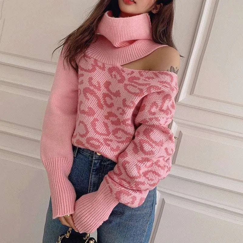 Glow Chic's One Shoulder Knitted Turtleneck Sweater