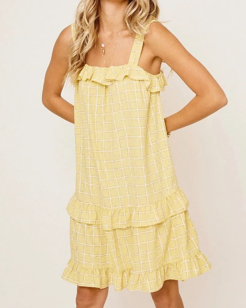 Grid Print Ruffle Sundress