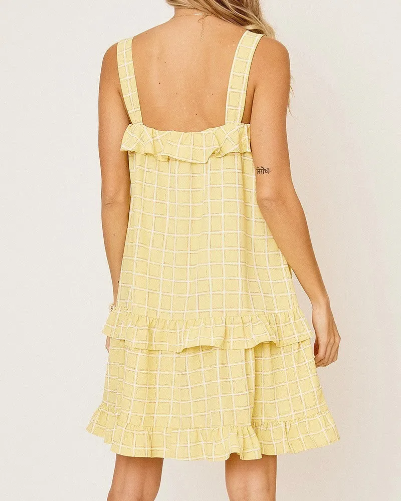 Grid Print Ruffle Sundress