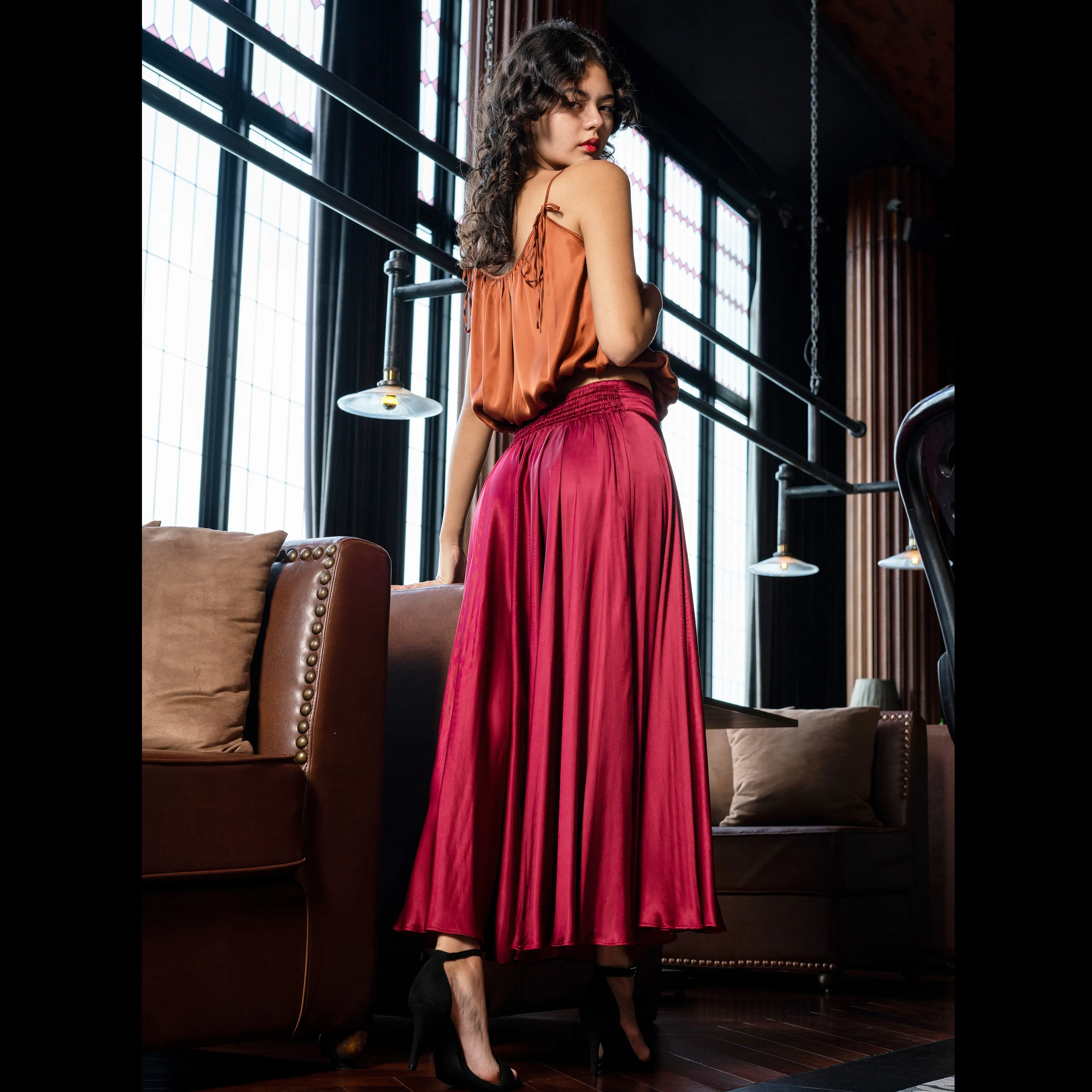 INFINITY SKIRT - Viscose Satin | Burgundy