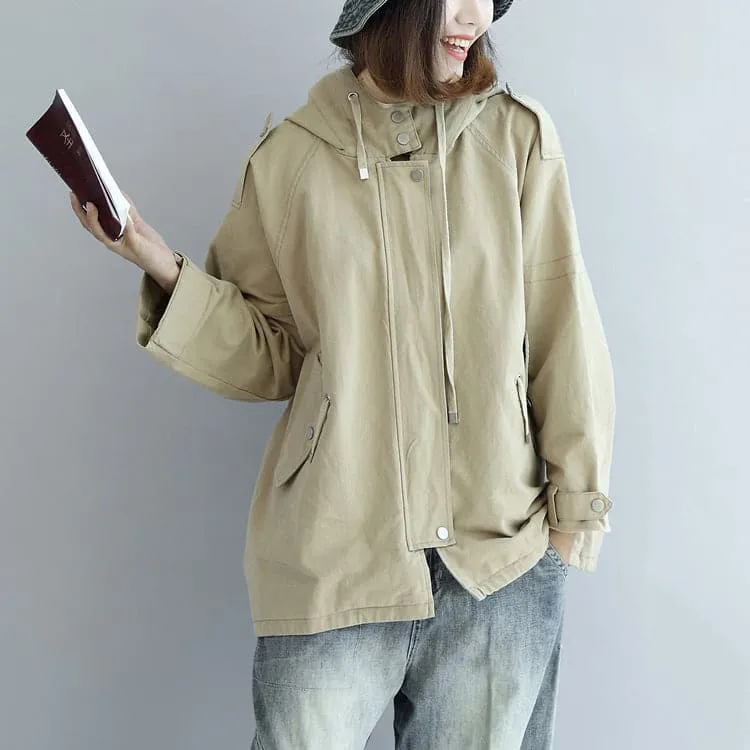 Khaki oversized trench coats short hoodies wind breaker outwear