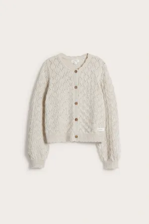 Kids' beige wool pattern knit cardigan