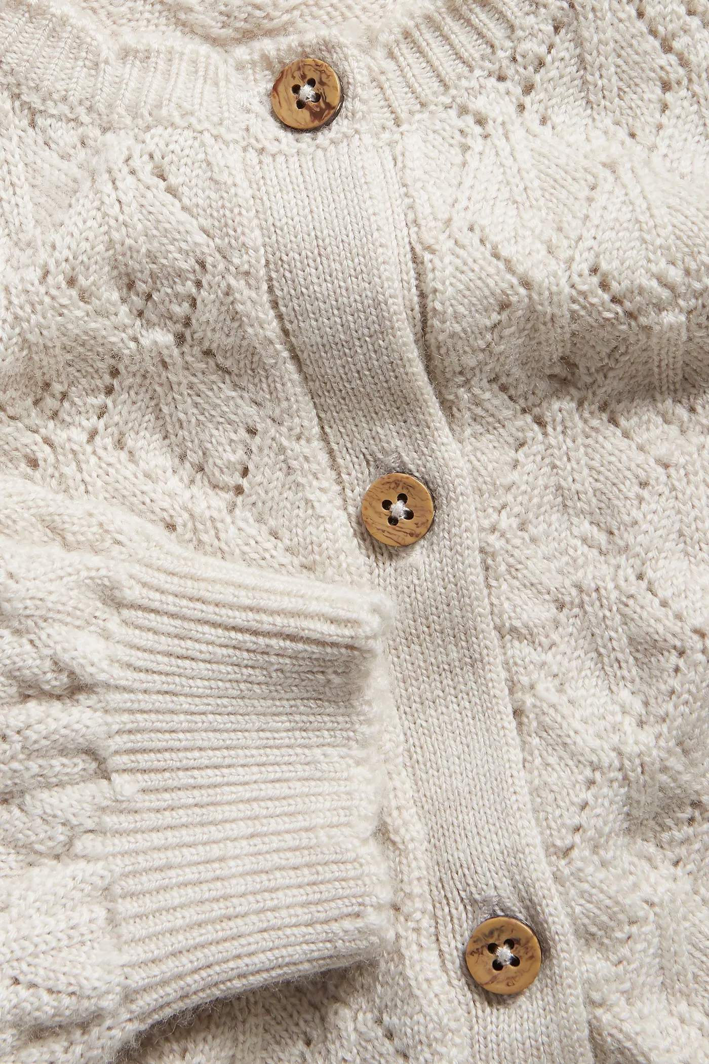 Kids' beige wool pattern knit cardigan