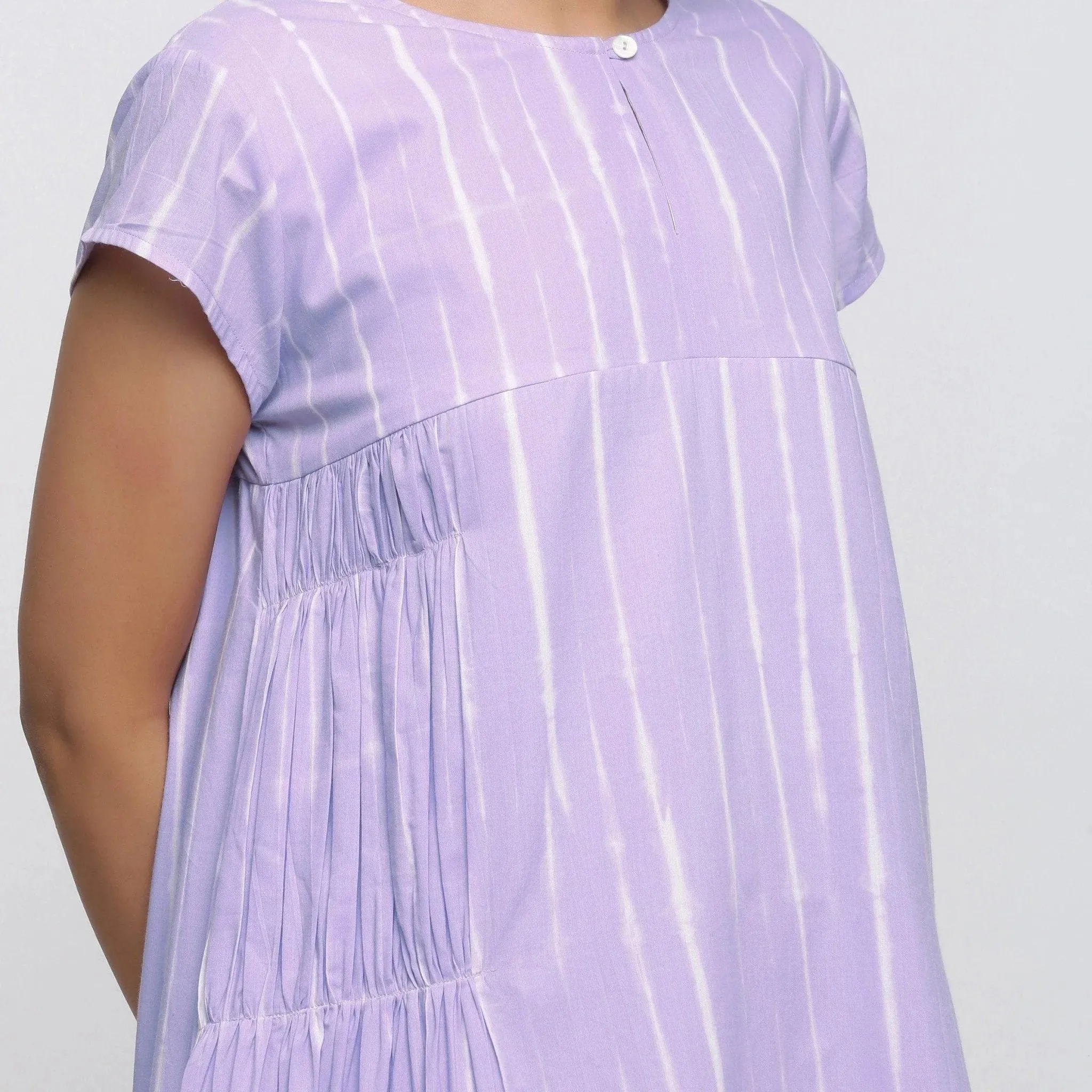 Lavender Tie and Dye Cotton Knee Length Yoke Dress