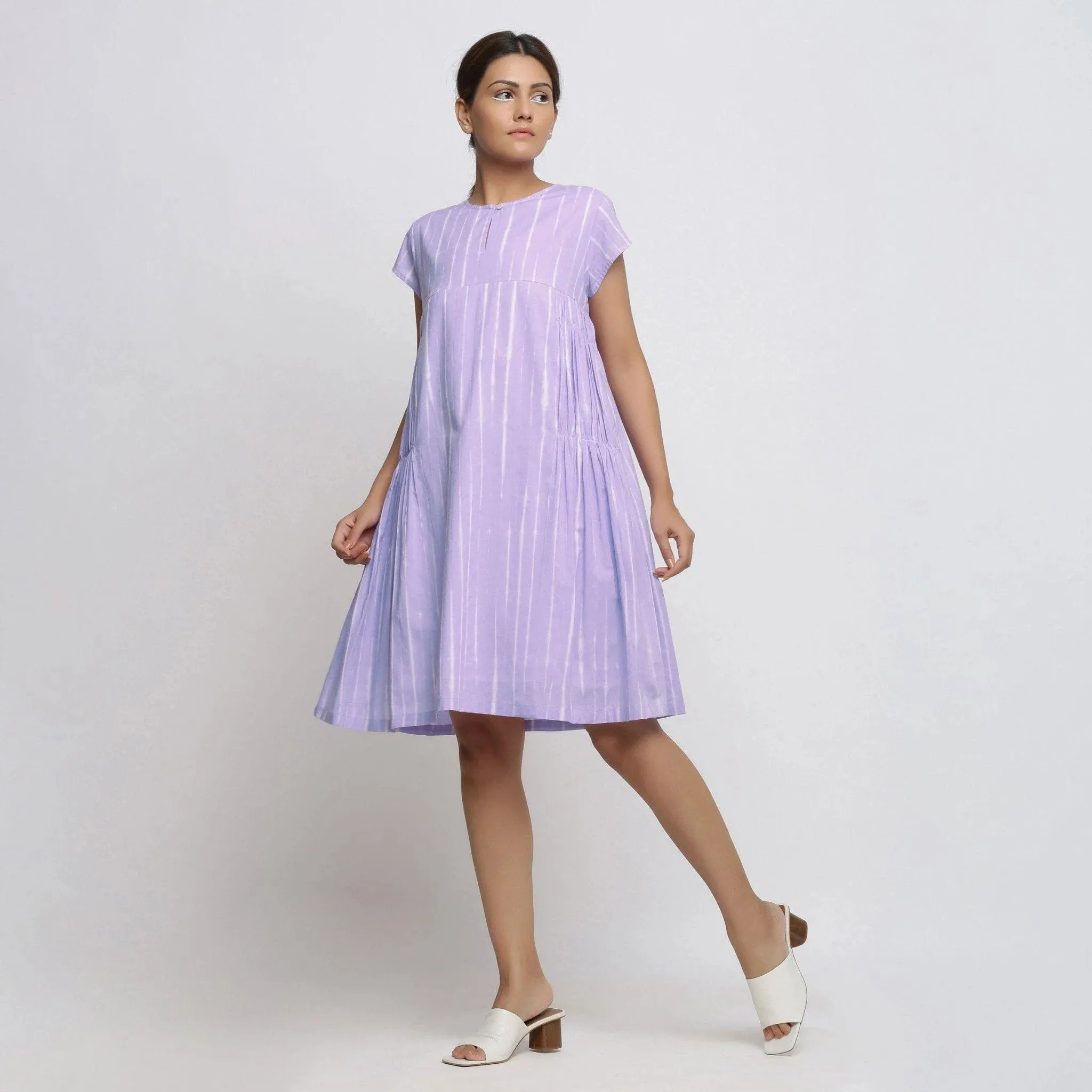 Lavender Tie and Dye Cotton Knee Length Yoke Dress