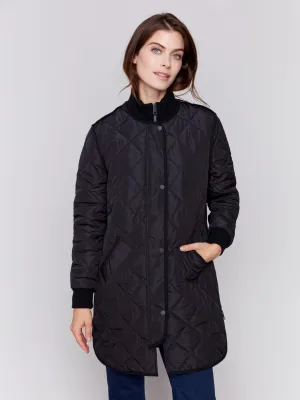 Long Quilted Puffer Jacket - Black