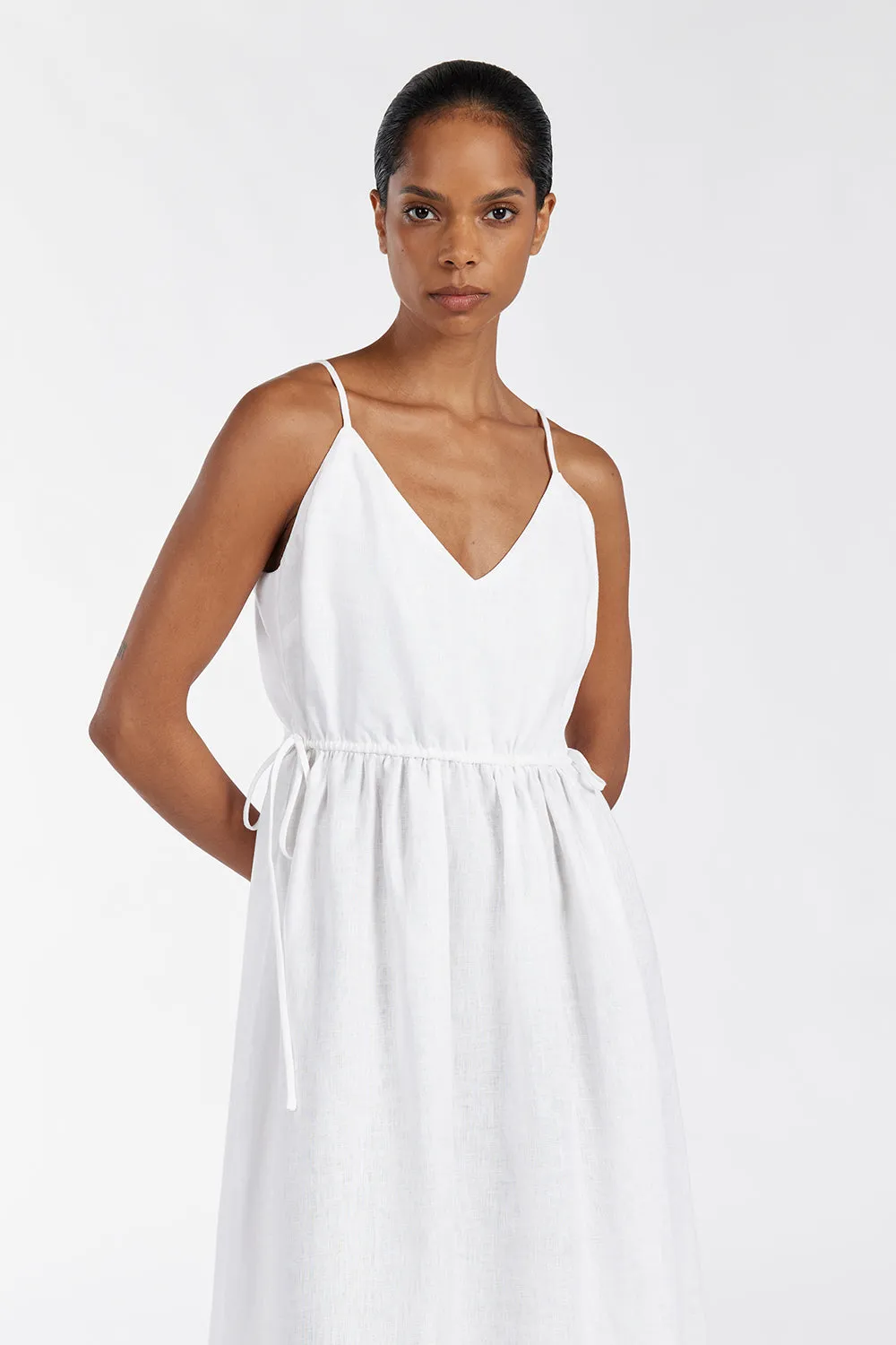 MAURA WHITE LINEN MIDI DRESS