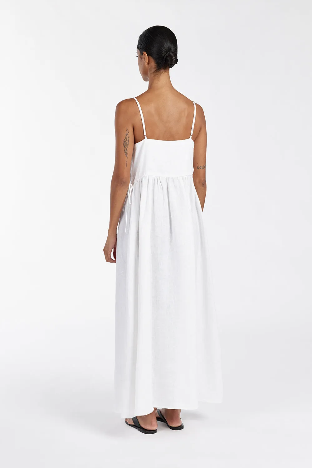 MAURA WHITE LINEN MIDI DRESS