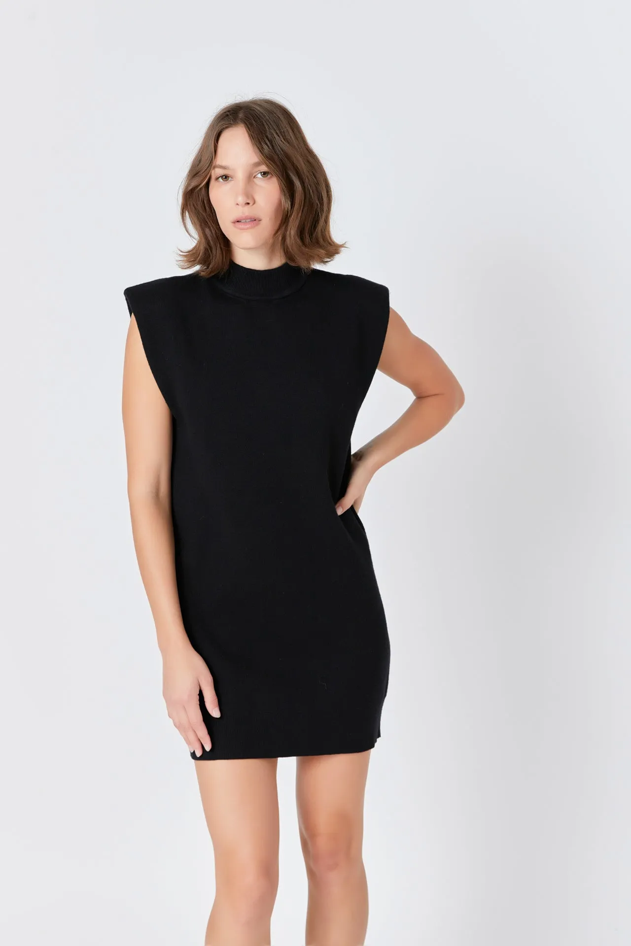 Mock Neck Sleeveless Knit Mini Dress