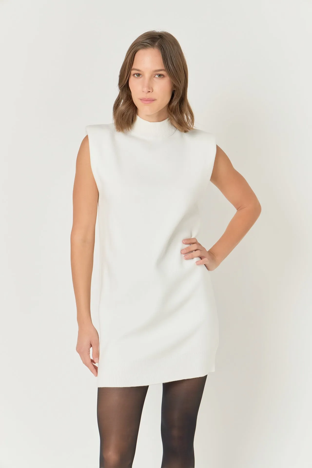 Mock Neck Sleeveless Knit Mini Dress