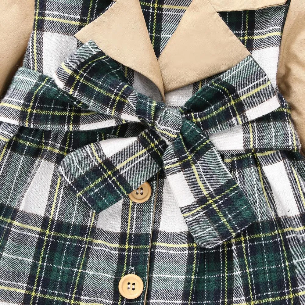 Mommbaby Christmas Autumn and Winter Plaid Stitching Trench Coat Girls Dress Kids Clothes