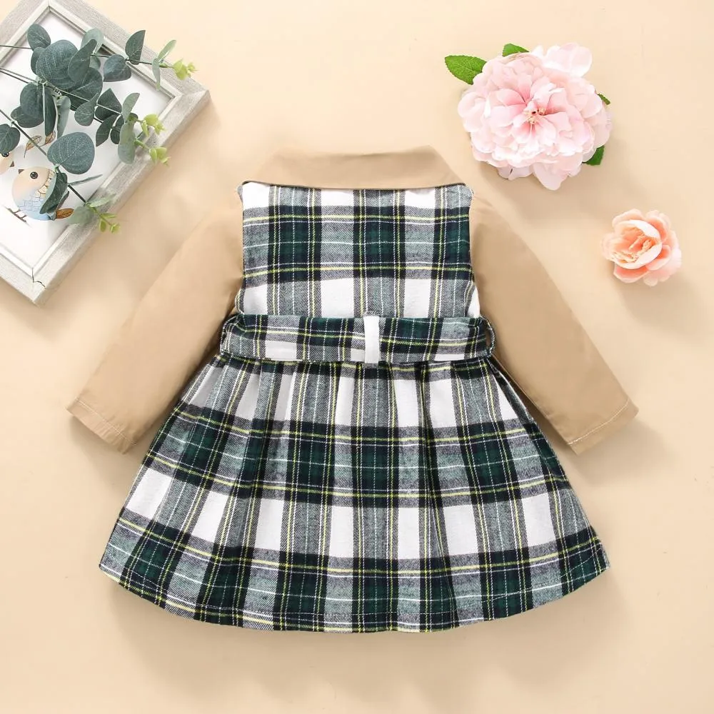 Mommbaby Christmas Autumn and Winter Plaid Stitching Trench Coat Girls Dress Kids Clothes