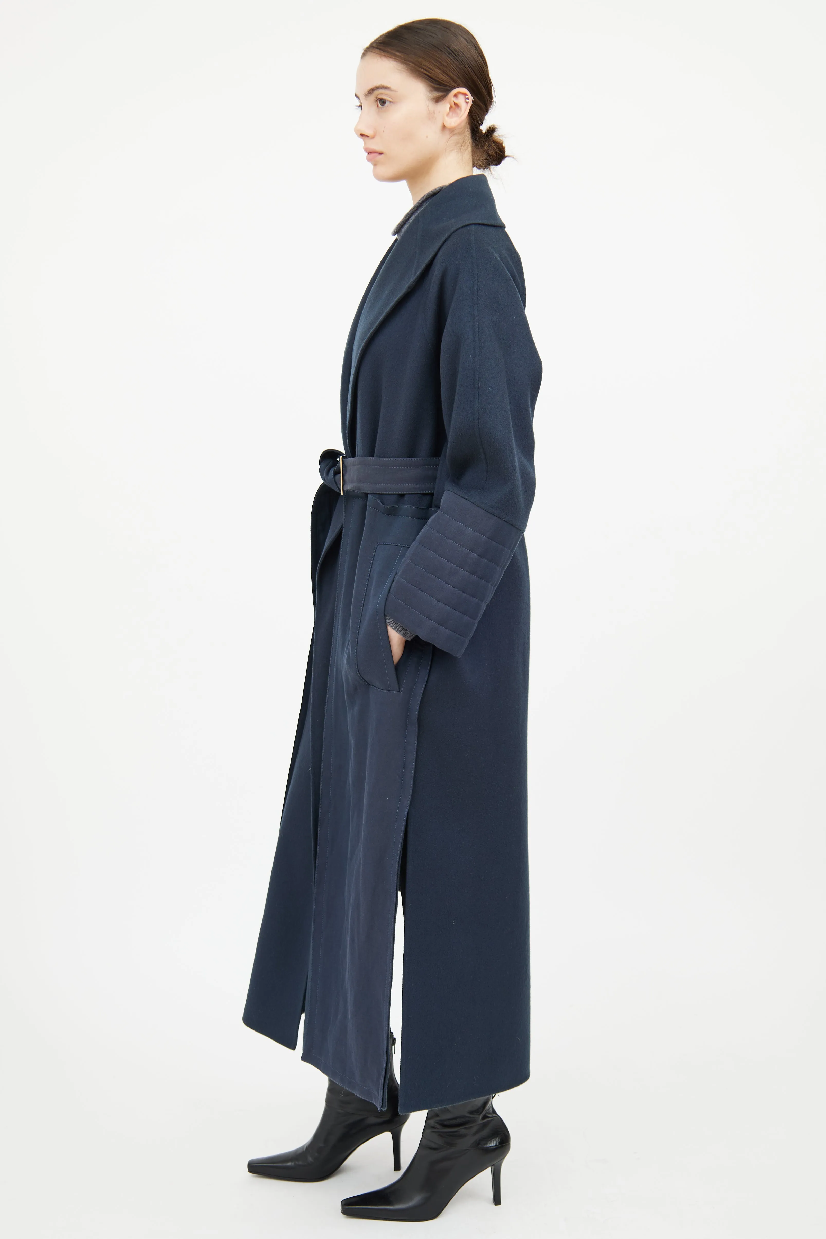 Navy Wool Open Coat