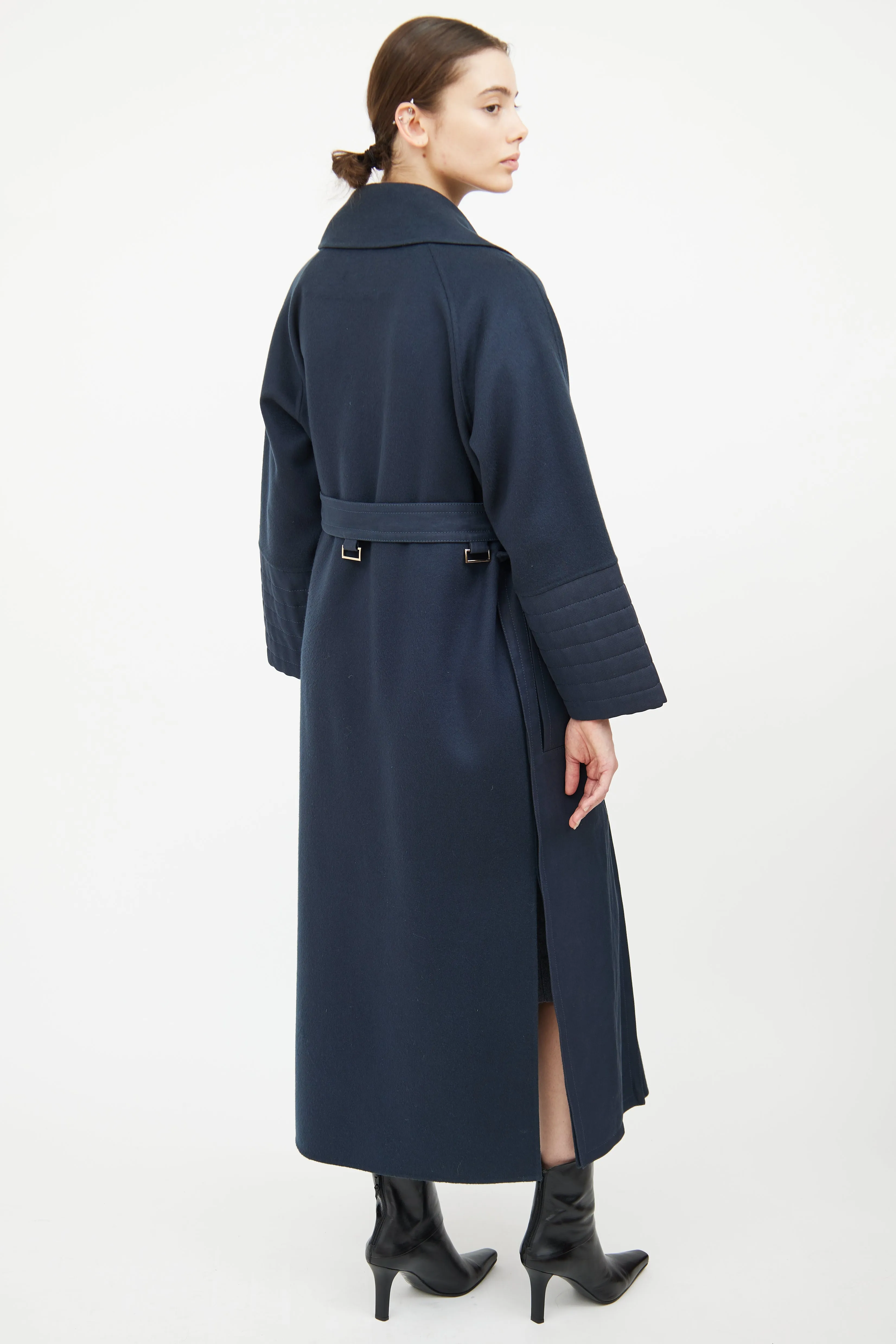 Navy Wool Open Coat