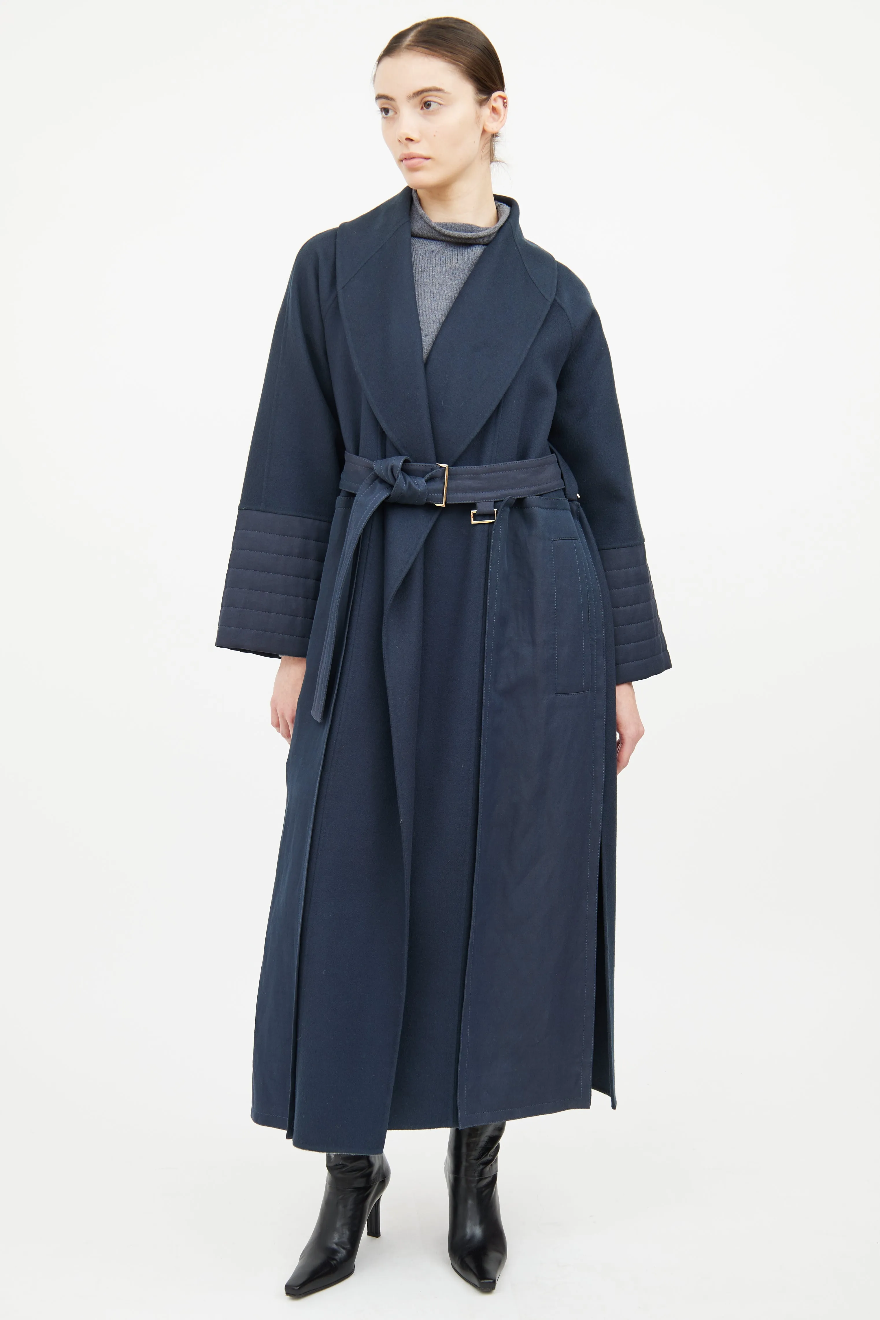 Navy Wool Open Coat