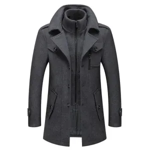 New Men Wool Blends Coats Fall Winter Solid Color Cold Resistant Men Woolen Overcoat Double Collar Casual Trench Coat for Men