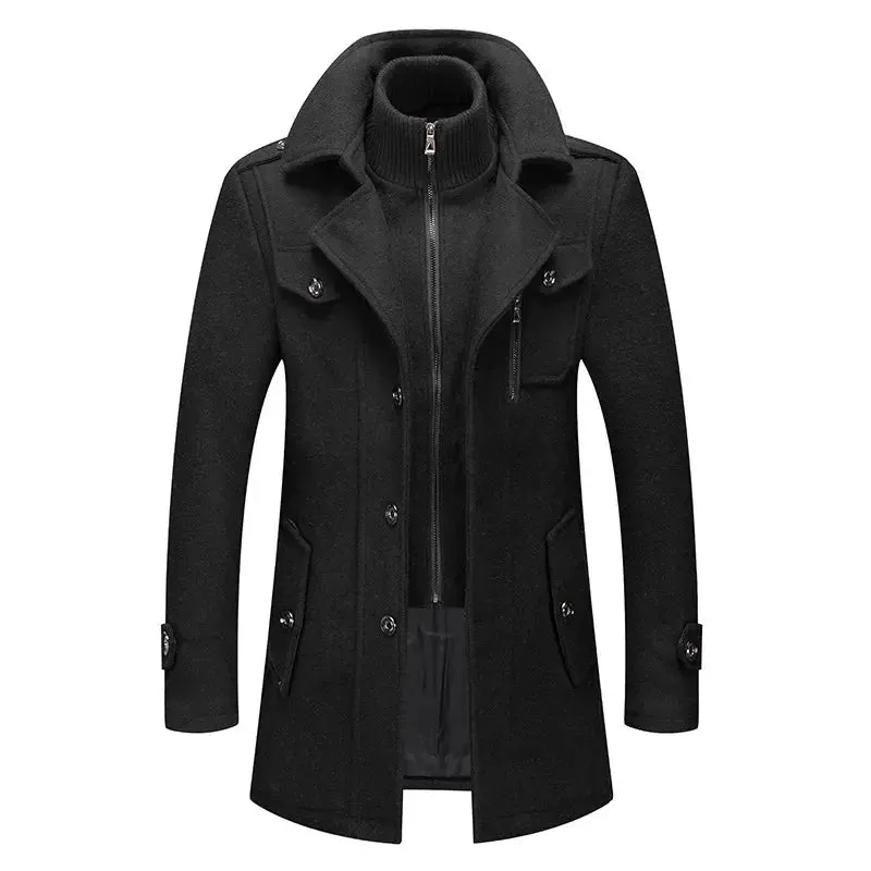 New Men Wool Blends Coats Fall Winter Solid Color Cold Resistant Men Woolen Overcoat Double Collar Casual Trench Coat for Men