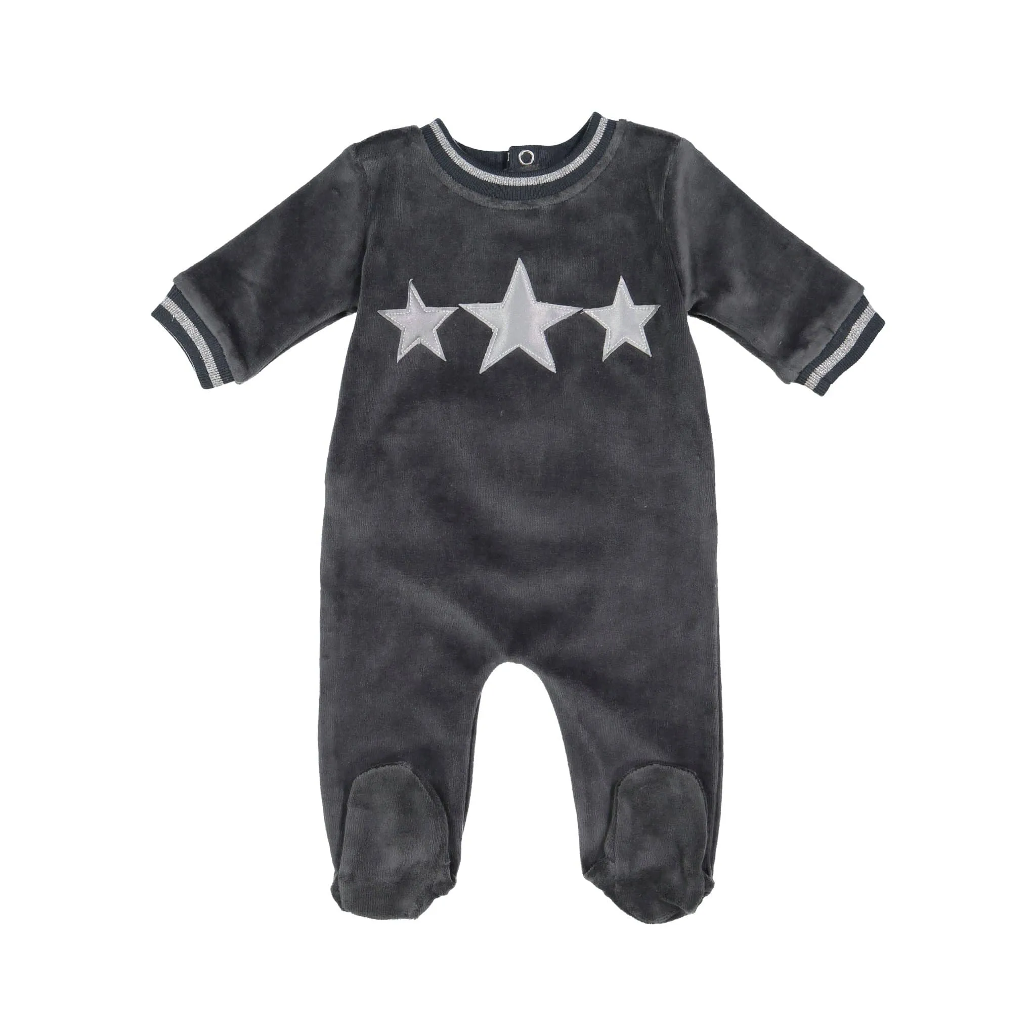 Noggi Gray Star Velour Baby Footie