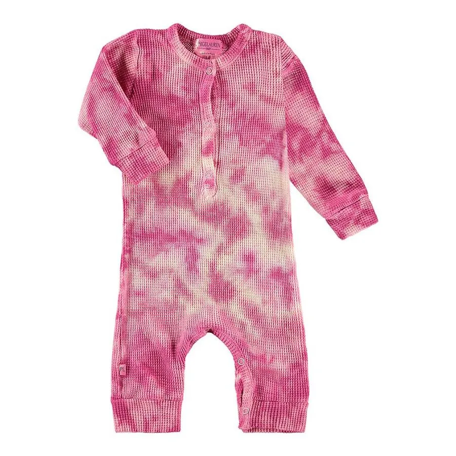 Paige Lauren Thermal Henley Coverall - Pink Tie Dye