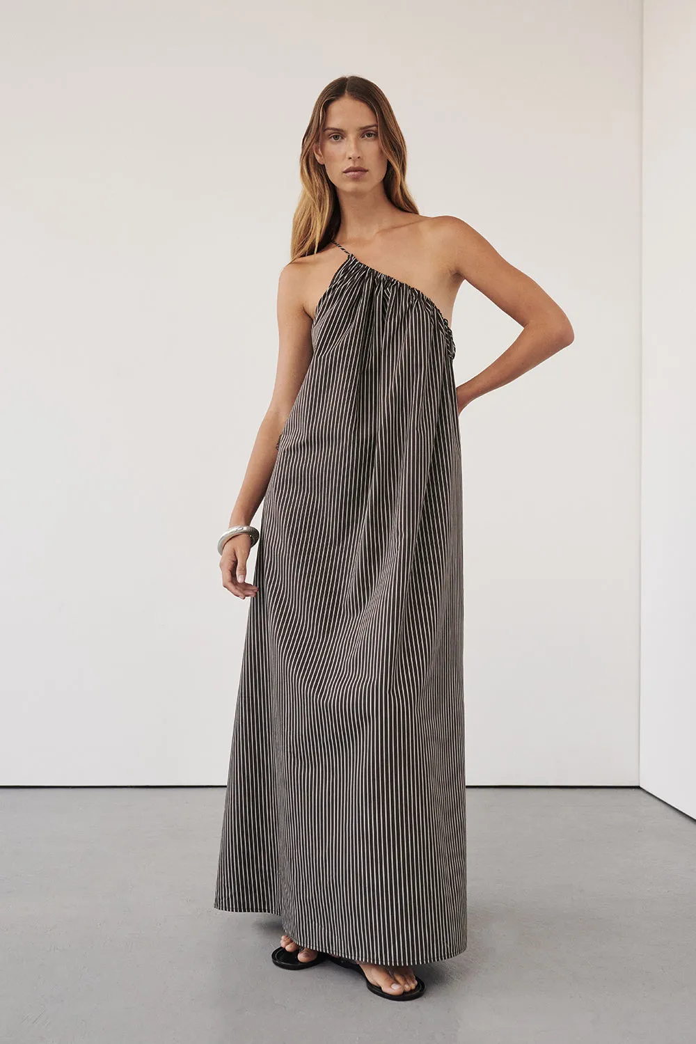 PALMA BITTER CHOC SILK BLEND MIDI DRESS