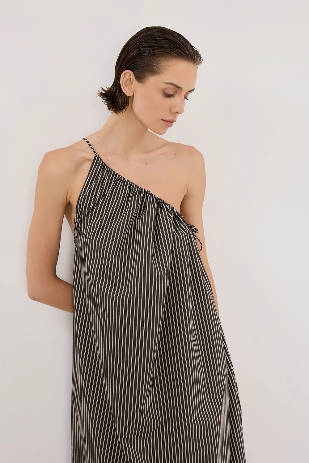 PALMA BITTER CHOC SILK BLEND MIDI DRESS